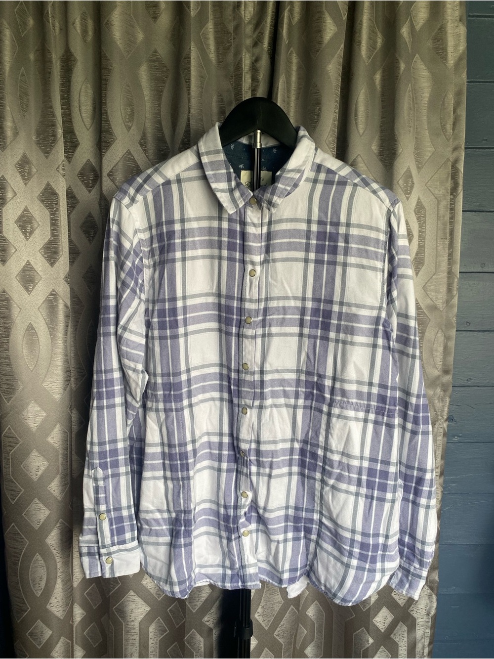 Jachs Girlfriend Blue White Plaid Flannel Shirt Button Up Long Sleeve M Western